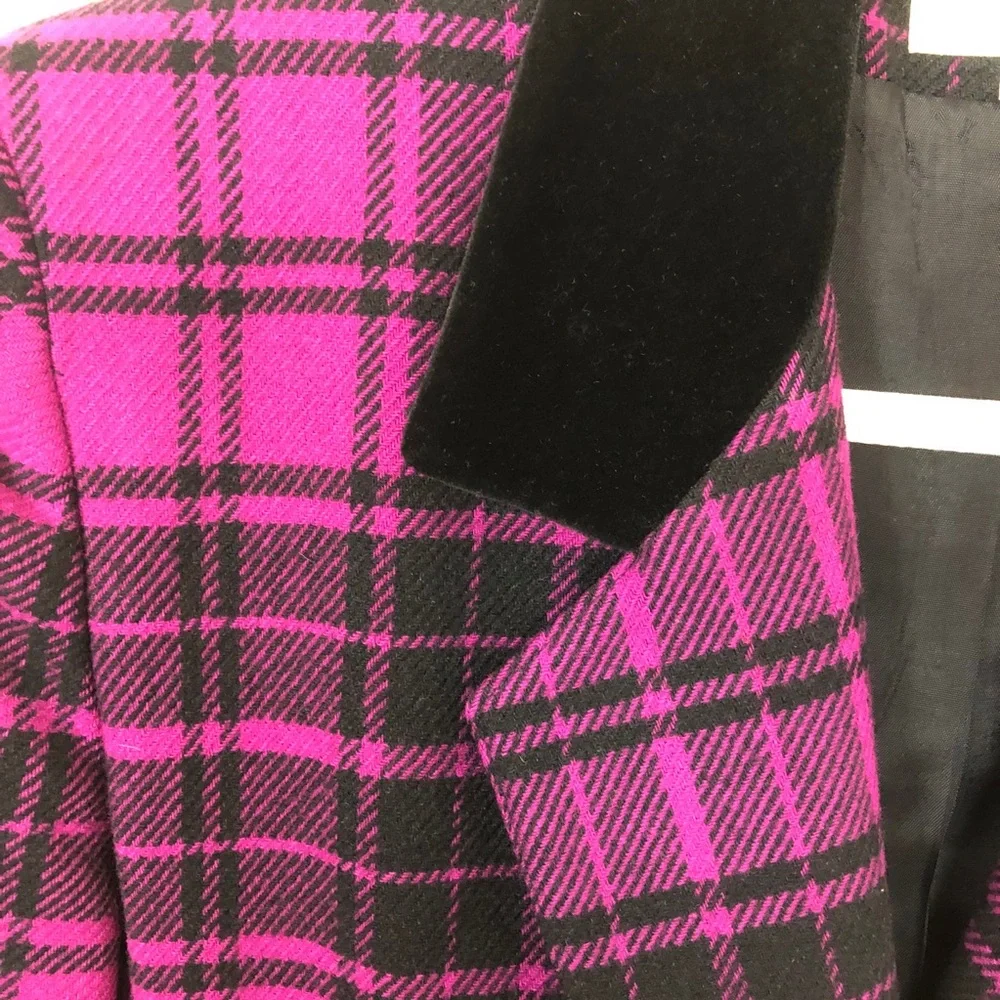 CHRISTAIN DIOR Vibrant Purple Black Plaid Blazer 4